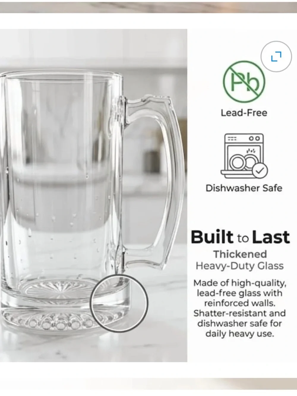 Glass Beer Mug - 26 oz